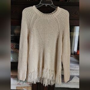 H&M Cream Fringed Knit Sweater